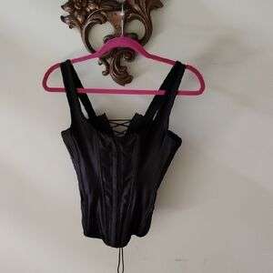 Black Lace-Up Corset Top